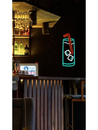 Drink Whit Straw And Ice Cubs - LED Neon Sign