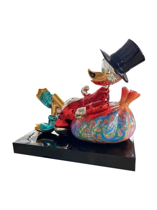 Fyberglass Sculpture - Duck with Money Bag - Multicolor