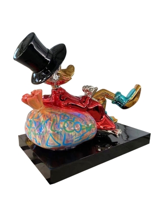 Fyberglass Sculpture - Duck with Money Bag - Multicolor