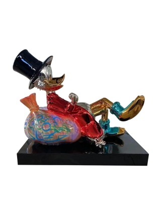 Fyberglass Sculpture - Duck with Money Bag - Multicolor