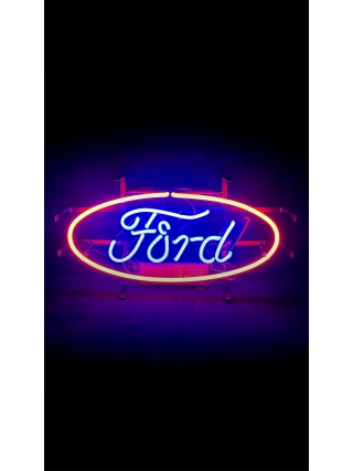 Auto Ford Logo - Glas Neon Sign - Rood, Blauw