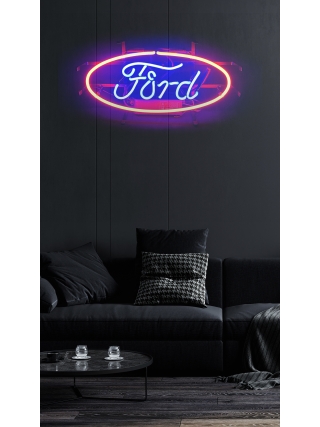 Auto Ford Logo - Glas Neon Sign - Rood, Blauw