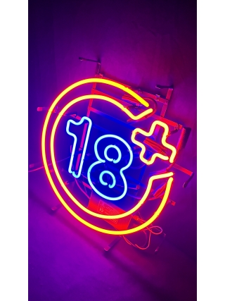 18+ - Glas Neon Sign - Rood, Blauw