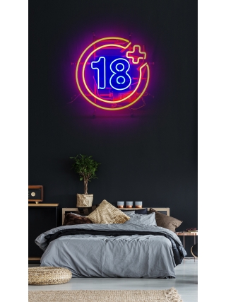 18+ - Glas Neon Sign - Rood, Blauw