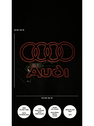 Auto Audi Logo - Glas Neon Sign - Rood