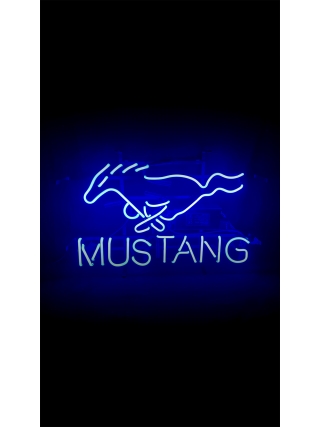 Auto Mustang  Logo - Glas Neon Sign - Blauw