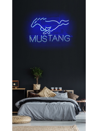 Auto Mustang  Logo - Glas Neon Sign - Blauw