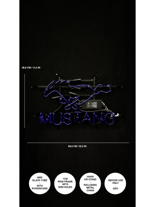 Auto Mustang  Logo - Glas Neon Sign - Blauw