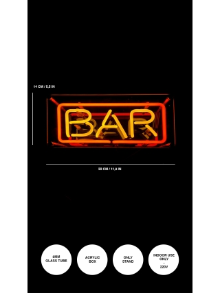 Bar - Glas Neon Sign - Rood, Geel