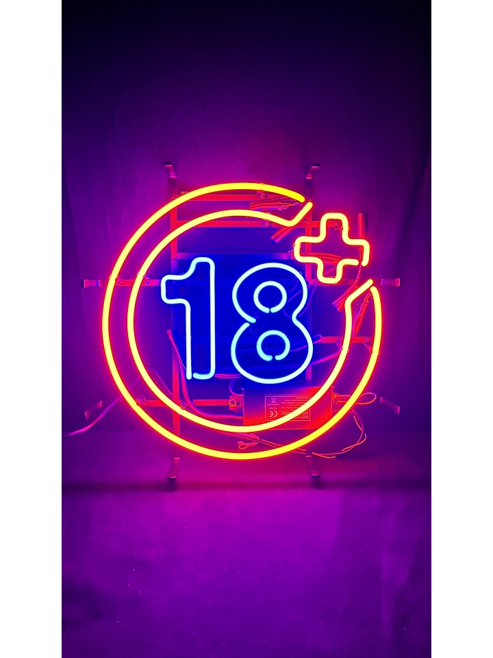 18+ - Glas Neon Sign - Rood, Blauw